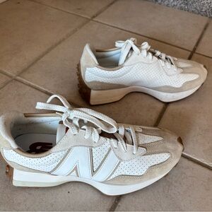 New Balance 327 White and Tan Athletic Shoes